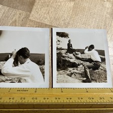 2 Vintage Snapshot Man Taking Pictures of Lady on Rock 1930s-40s -- U3 picture