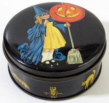 Vintage Tindeco Halloween Girl Witch Pumpkin Tin - Nice -  picture