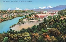Rhône and Arve Rivers in Geneva Switzerland Postcard AE/67 picture