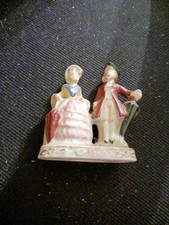 Vintage Occupied Japan figure Colonial couple with Umbrellas single base picture