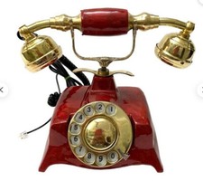 Antique Red Finished Brass Telephone Rotary Phone Old Desiged Victorian Design picture