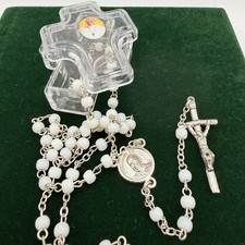 Pope Francis White Glass Pearl Rosary Italy & Box -Mondo Cattolico Rome Gift Set picture