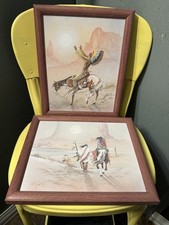 Vintage Keiser Southwestern Western Canvas Art Pair Horse Native American 11x9 picture