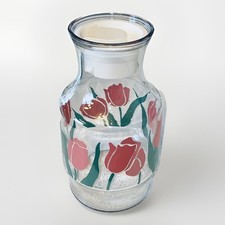 Vintage Anchor Hocking pink Tulip Juice Pitcher Carafe Container W/Lid Retro picture