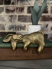 Vintage Brass Sleeping Bunny Rabbit Shelf Sitter Figurine  picture