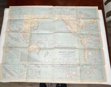 VTG Pacific Ocean Map National Geographic December 1936 38” X 30” Ships Folded picture