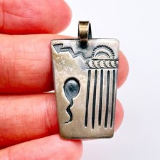 Vintage Hopi Native Morris Robinson Thunder Raincloud Stampwork Silver Pendant picture