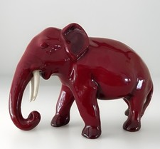 Rare Atq Royal Doulton Flambe Elephant Trunk Down W/ Ivory Tusks figurine EUC picture