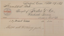Vintage 1897 Wonder Billhead Pen and Ink Hartford Connecticut Grocer Receipt picture