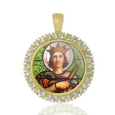 St Louis Of France Christian Round Medal Gold Tone Pendant with Rhinestones picture