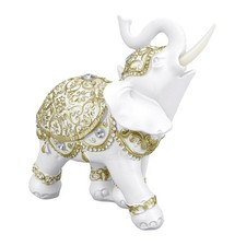 Elephant Statue Vintage Gold Pattern Synthetic Resin Elephant Figurine Ornament picture