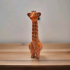 Giraffe Hand Carved Figurine Art Pottery Orange Clay 6” Animal Figureine  picture