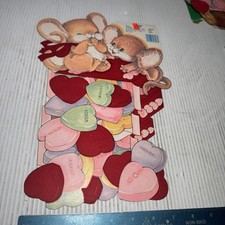 VINTAGE PECK VALENTINE DIE CUT (MICE & CANDY HEARTS) NOS 1984 13.5