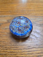 Vtg Murano Italy Millefiori Paperweight Blue Floral Glass Canes Dome W/ Sticker picture