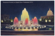 Washington DC Illuminated Fountain on Capital Plaza Vintage Postcard picture