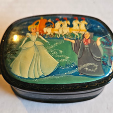 Disney Cinderella Russian Lacquered Hand Painted Lidded Wood Trinket Box Small picture