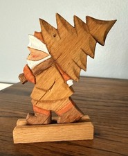 Vintage Erzgebirge Style Wooden Hand-Carved Santa Figurine on Wooden Base picture