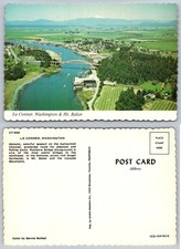 Vintage La Conner Washington Aerial View Mt. Baker Rainbow Bridge Postcard picture