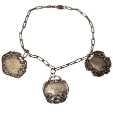 T.Foree Hunsicker Vintage Hand-Engraved Sterling Silver Luggage Tag Necklace picture