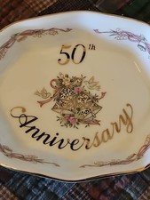 Vintage Lefton 50th Wedding Anniversary Dish, Beautiful Gift For 50 Years picture