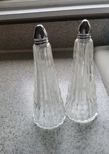 Vintage IRICE Tall Crystal Salt & Pepper Shakers Tapered Ribbed Japan picture