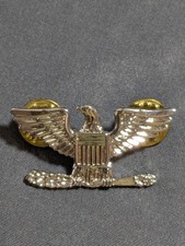 Vintage Silver Eagle Military Lapel Pin Badge with Gold Clutches picture