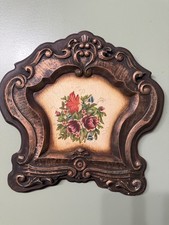Vintage Leopoldo Vasquez Phillipines Q.C. Florentine Wall Plaque Ornate Rose MCM picture