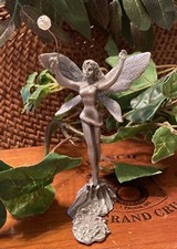 1981 GALLO Pewter Fairy Faerie Pixie  Holding Wand & Red/Clear Crystals on Base picture
