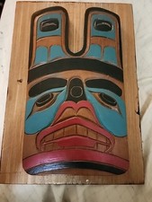 Northwest Coastal Indigenous Wall Hanging Panelin Cedar, from 1977. picture