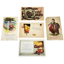 Vtg Thanksgiving Postcard Lot 5pc 1909-1924 Postmarks 2 Blank Uncle Sam READ picture