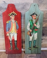 Vtg 1950 Revolutionary War Soldier Wood Wall Plaques Set Colonial Americana 16x6 picture