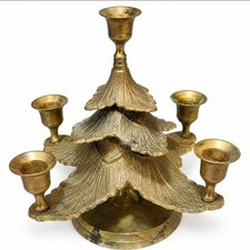 Vintage Brass Christmas Tree Candelabra 6 Candle Holder Holiday Decor 7