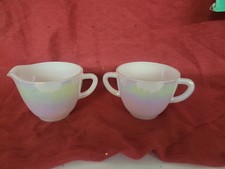 Federal Glass Moonglow White Iridescent Milk Glass Creamer and Sugar Bowl picture
