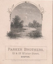 1882 Parker Brothers Winter Street Boston MA Victorian Trade Card Toys Jewelry picture