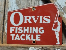 VINTAGE ORVIS PORCELAIN SIGN RARE OLD FLY FISHING TACKLE LURE TROUT SALMON FISH picture