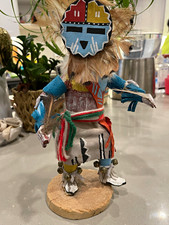 Native American Sunface Handmade Kachina Doll Figurine on Wood Base Signed picture