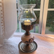 Vintage Delft Blue & White Hurricane Candle Lamp Ceramic Silver Tone picture