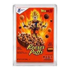 RARE Reese’s Puffs Dragon Ball Z Limited Goku Holo Cereal Box BONUS Acrylic Case picture