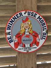 VINTAGE MOBIL MOBILOIL SERVICE W/ FLYING PEGASUS PORCELAIN SIGN  picture