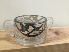 Vintage Art Clear Glass  sugar open Bowl Silver Overlay Flowers  MCM 3''X2'' picture