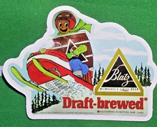 Vintage Blatz Beer Draft-Brewed Snowmobile Sticker 1960s–70s 9x7cm picture