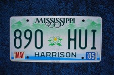 2005 MISSISSIPPI License Plate # 890 - HUI picture
