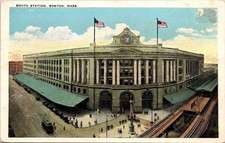 S Station Boston Massachusetts MA Train RR Tracks WB Postcard UNP Tichnor VTG picture