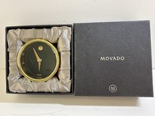 German Movado Brass Quartz Angled Brushed Brass Heavy Desk Clock TGO 115M Tested picture