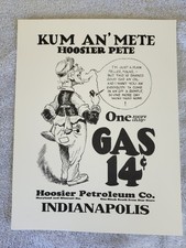 1930 Gas Station Advertising Hoosier Pete Indianapolis Indiana  picture