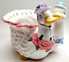 Vintage Mother Goose Planter Pot Vase Swan Duck Boy Girl Pair Couple Porcelain picture