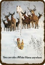 1972 WHITE HORSE WHISKY Santa Reindeer Vintge-Look DECORATIVE REPLICA METAL SIGN picture