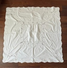 VTG Keeco Batterburg White Cotton Tablecloth Floral Cutwork Embroidery Square 45 picture