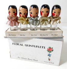 VTG 30s Dionne Floral Quintuplets Complete Figural Perfume Bottles Karoff w/Box picture