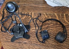 Vintage WWII British Military Bakelite Chest Microphone TMC AP 12588 + Head Set picture